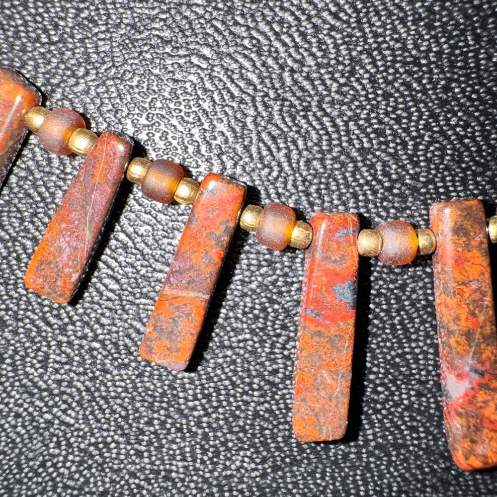 Moss Agate & Red Tiger Eye Fringe Necklace – Boho Tribal Statement - Picture 4 of 9